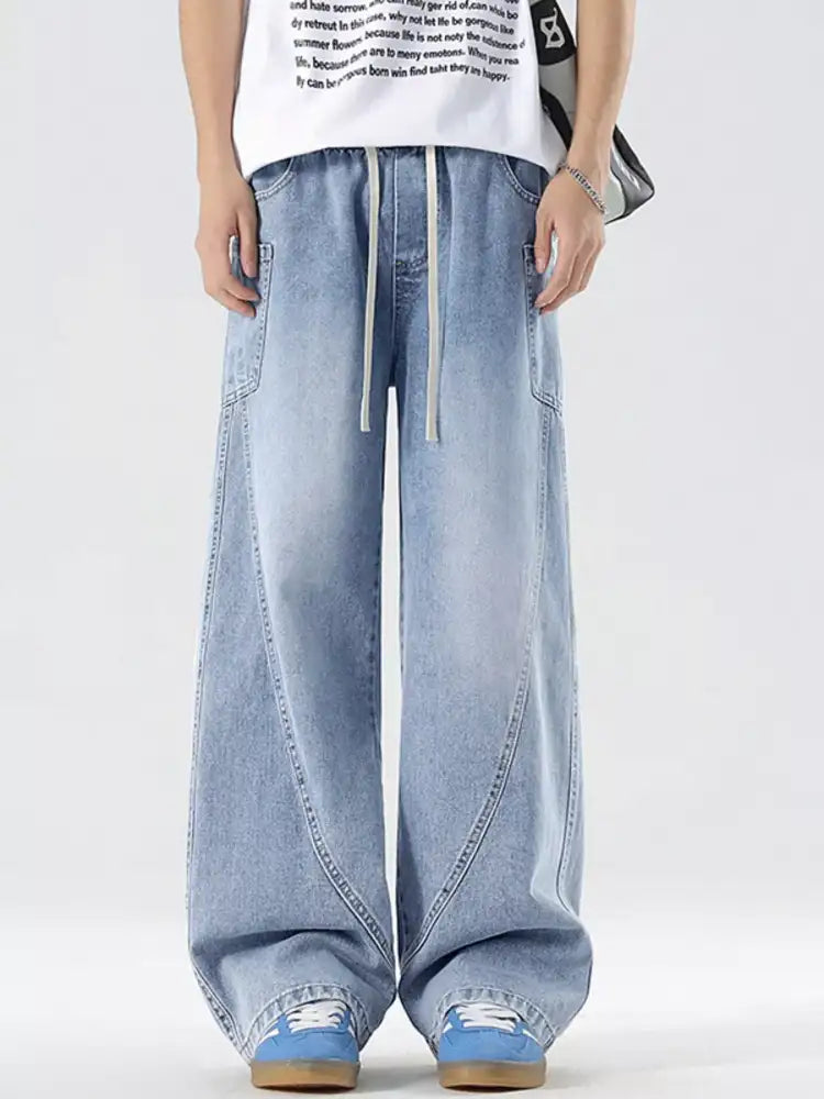 Men’s Full Size Wide Leg Wash Denim Jeans Plus