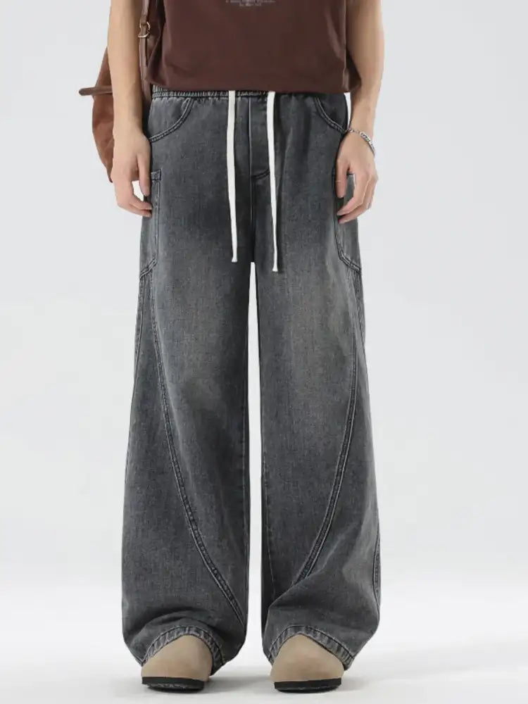 Men’s Full Size Wide Leg Wash Denim Jeans Plus