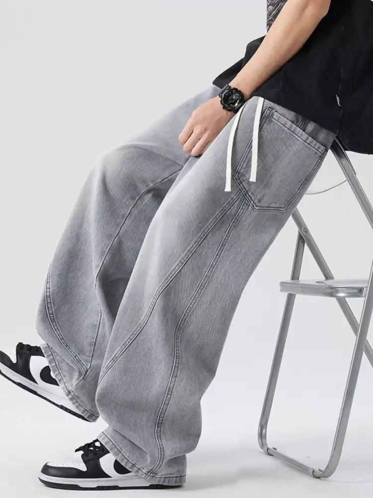 Men’s Full Size Wide Leg Wash Denim Jeans Plus