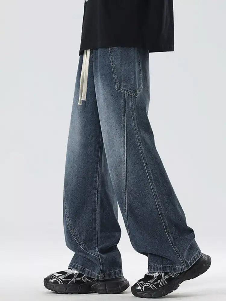 Men’s Full Size Wide Leg Wash Denim Jeans Plus