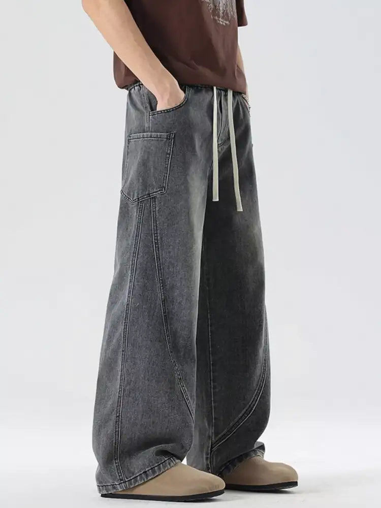 Men’s Full Size Wide Leg Wash Denim Jeans Plus