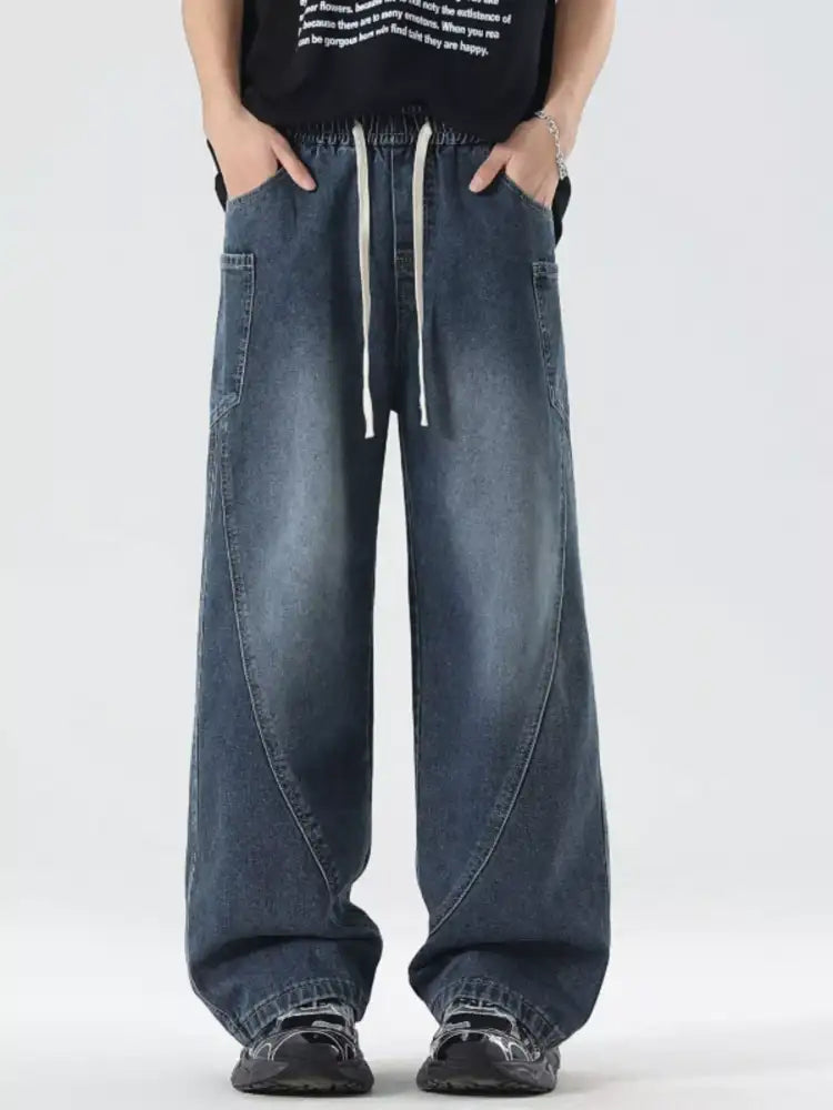 Men’s Full Size Wide Leg Wash Denim Jeans Plus