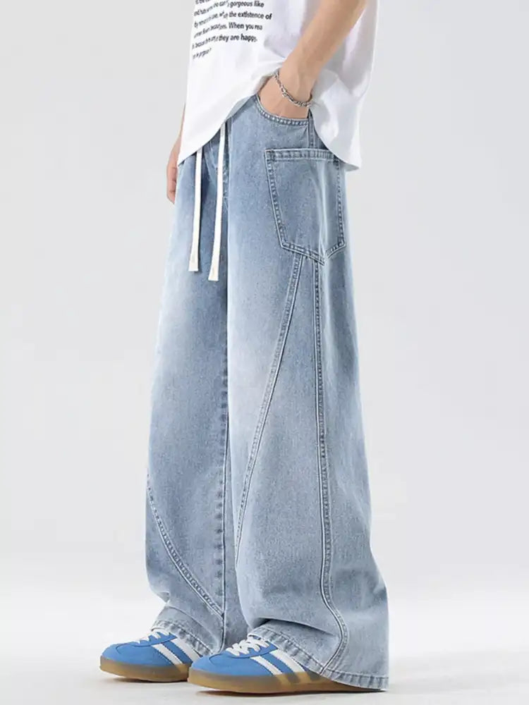 Men’s Full Size Wide Leg Wash Denim Jeans Plus