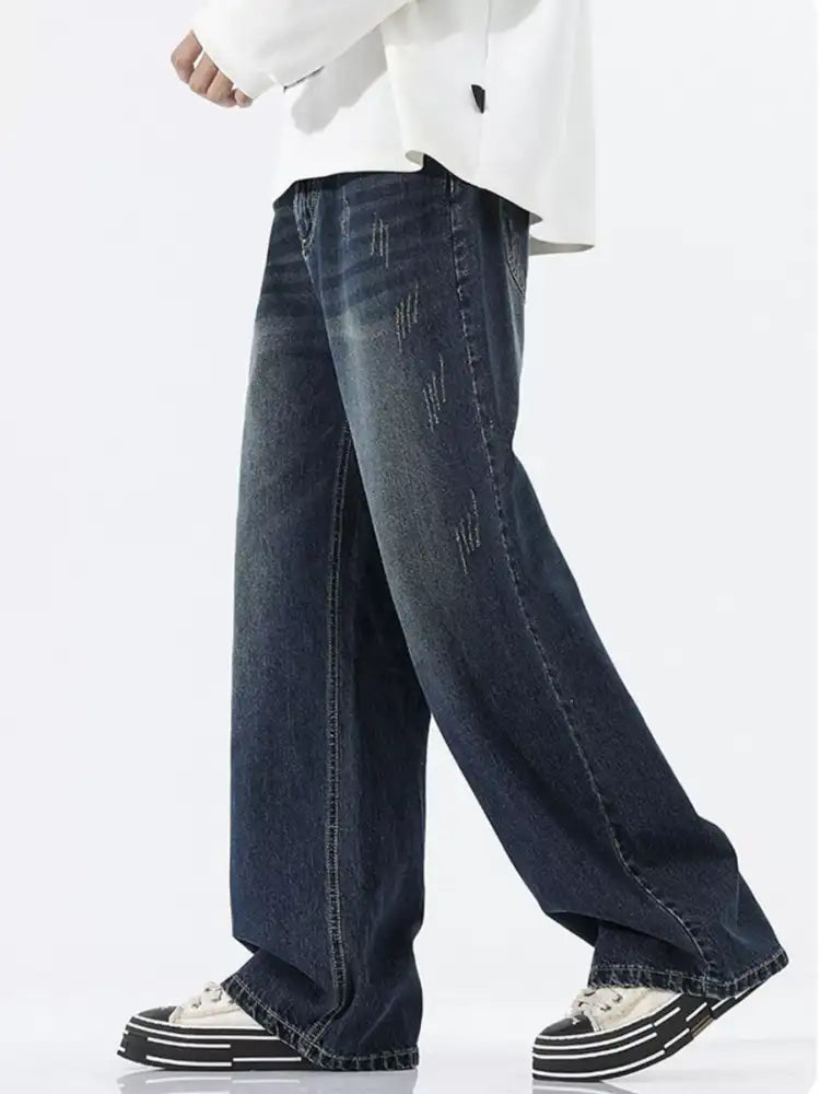 Men’s Full Size Wide Leg Wash Jeans Plus