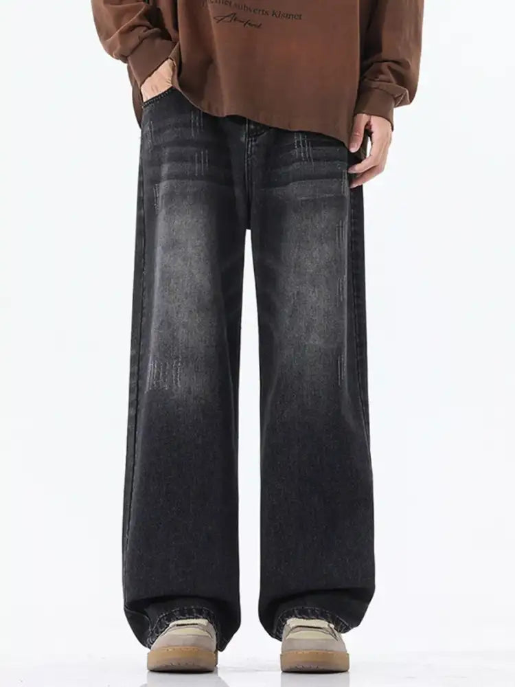 Men’s Full Size Wide Leg Wash Jeans Plus