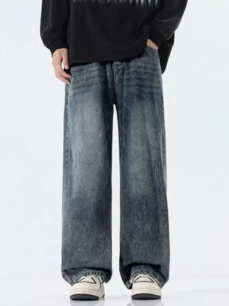 Men’s Full Size Wide Leg Wash Jeans Plus