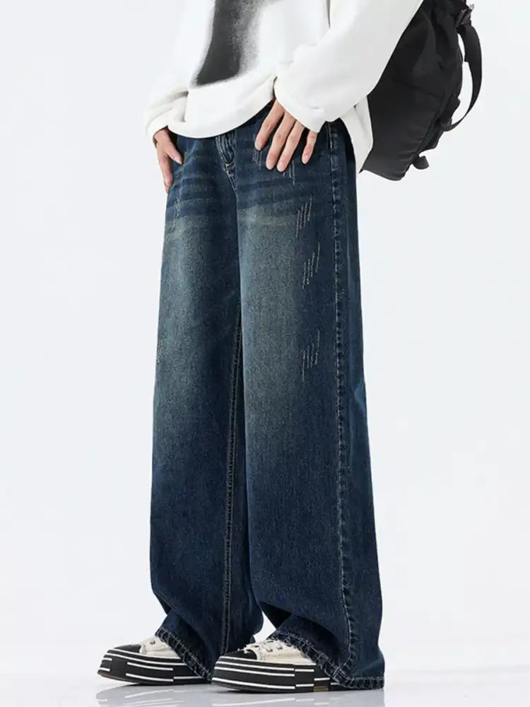 Men’s Full Size Wide Leg Wash Jeans Plus