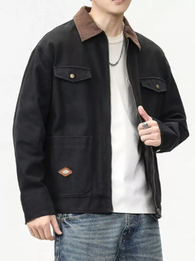 Men’s Full Size Zip-Up Long Sleeve Jacket Plus