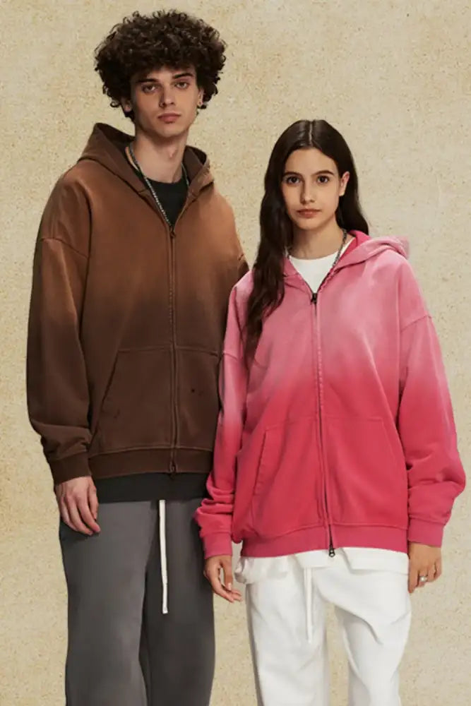 Men’s Gradient Zip Up Drop Shoulder Hoodie