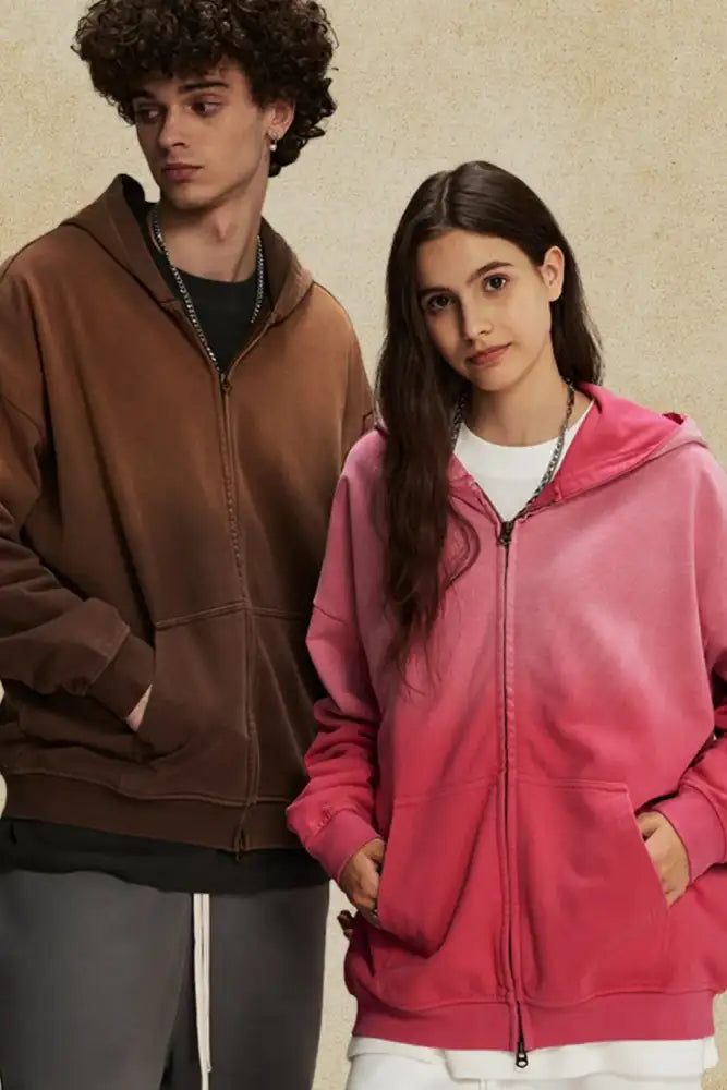 Men’s Gradient Zip Up Drop Shoulder Hoodie