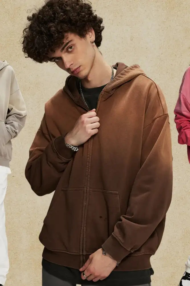 Men’s Gradient Zip Up Drop Shoulder Hoodie
