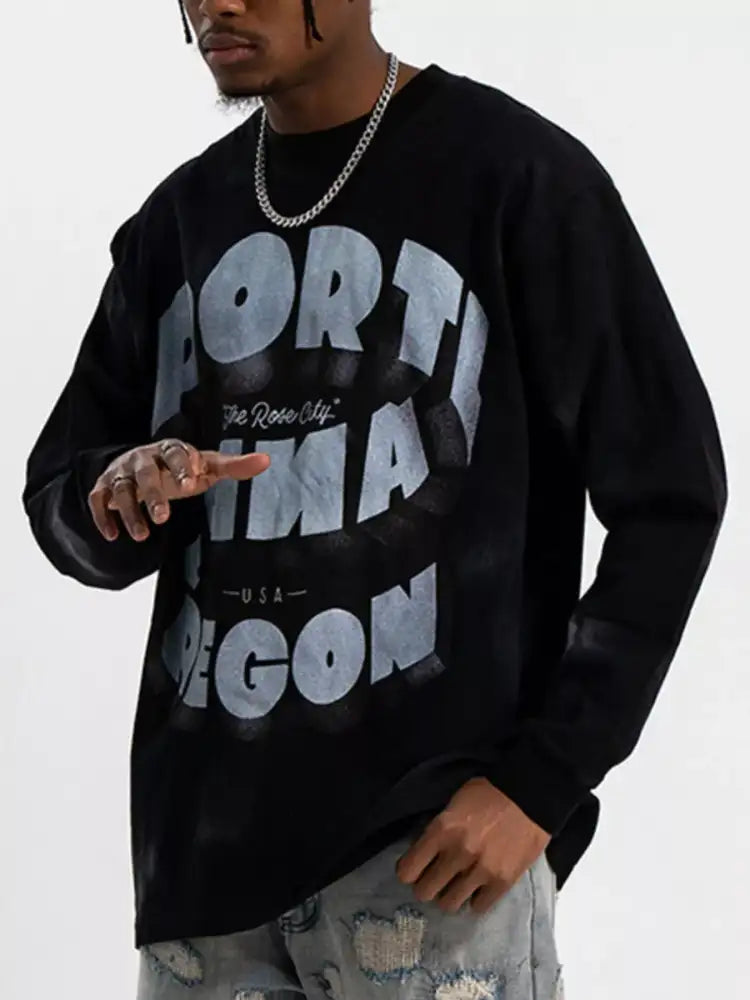 Men’s Graphic Round Neck Long Sleeve T-Shirt