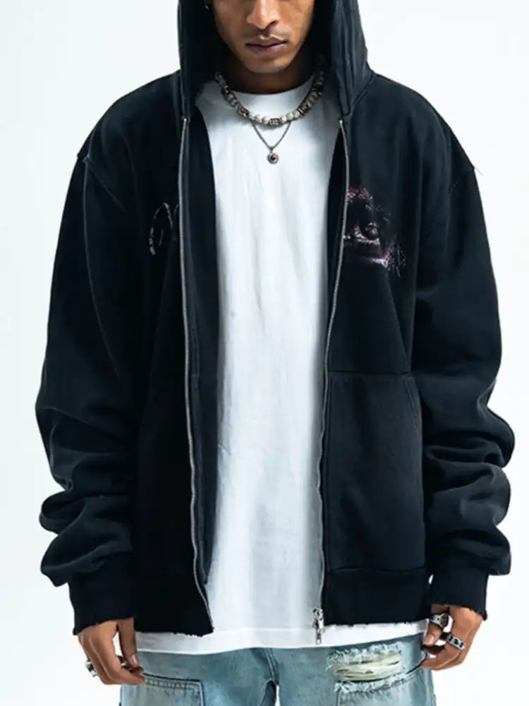 Men’s Graphic Zip-Up Hoodie with Pockets