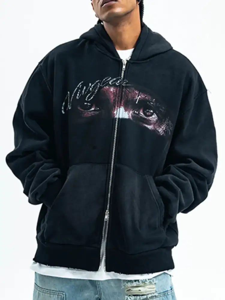 Men’s Graphic Zip-Up Hoodie with Pockets