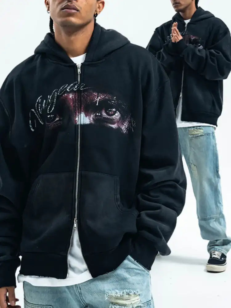 Men’s Graphic Zip-Up Hoodie with Pockets