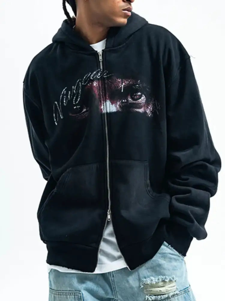 Men’s Graphic Zip-Up Hoodie with Pockets