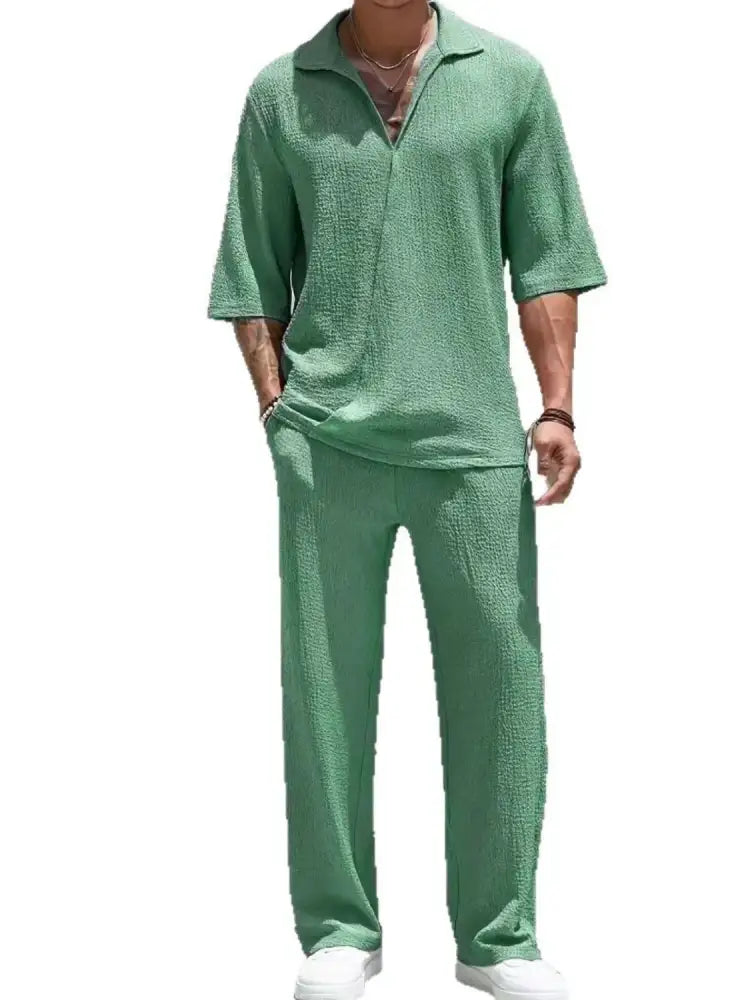 Men’s Johnny Collar Half Sleeve Top and Pants Set