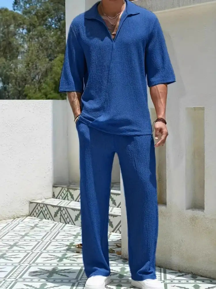Men’s Johnny Collar Half Sleeve Top and Pants Set