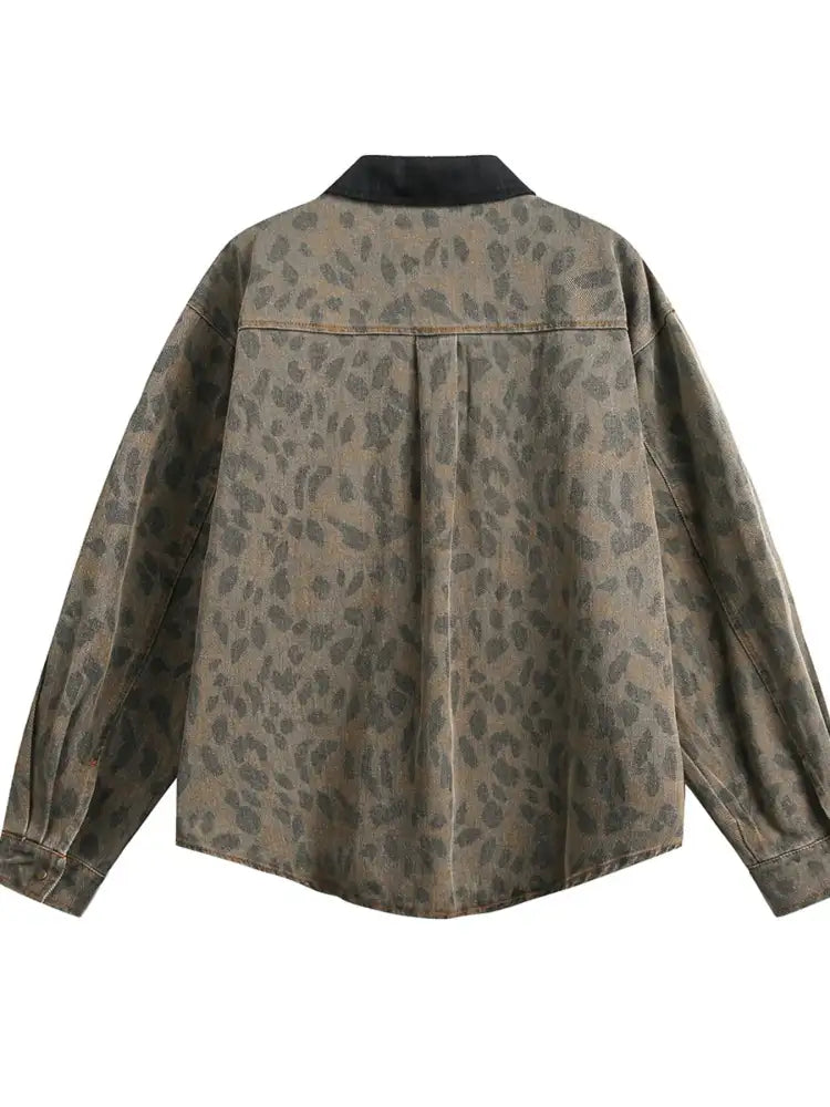 Men’s Leopard Button Up Long Sleeve Jacket