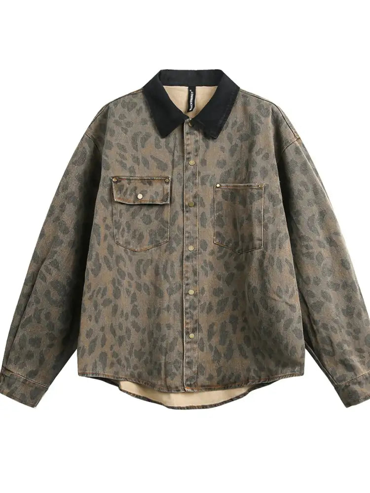 Men’s Leopard Button Up Long Sleeve Jacket