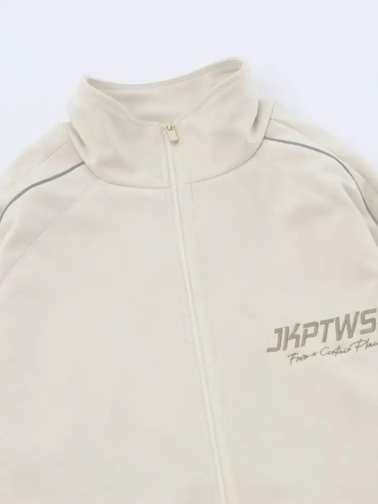 Men’s Letter Graphic Track Jacket with Contrast Trim