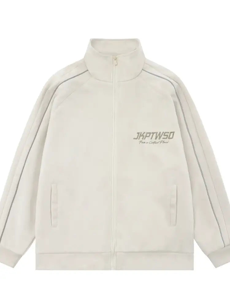 Men’s Letter Graphic Track Jacket with Contrast Trim