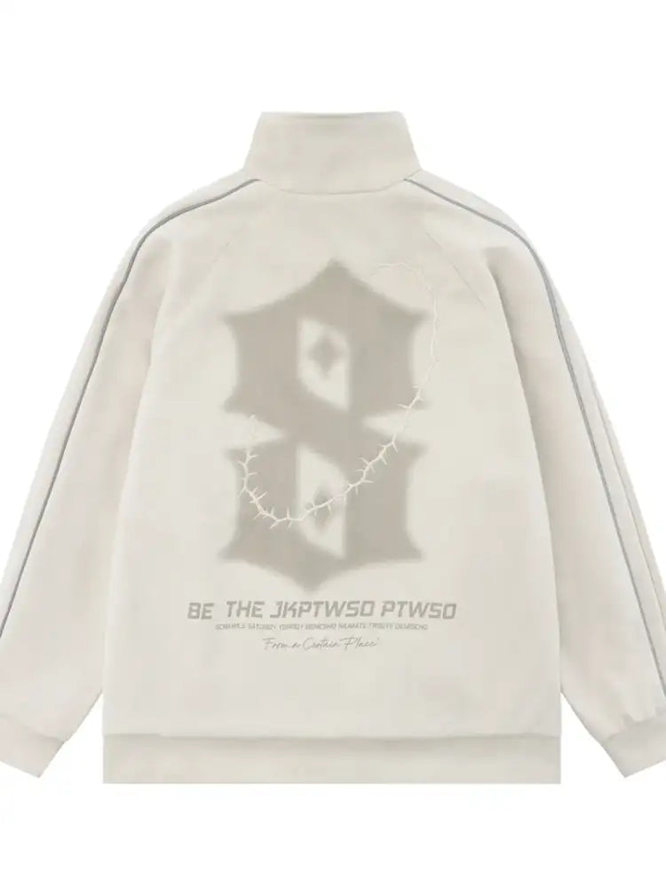 Men’s Letter Graphic Track Jacket with Contrast Trim