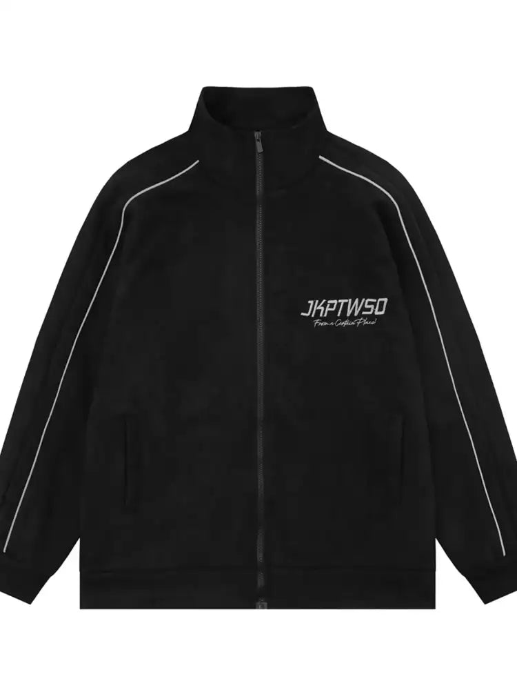 Men’s Letter Graphic Track Jacket with Contrast Trim