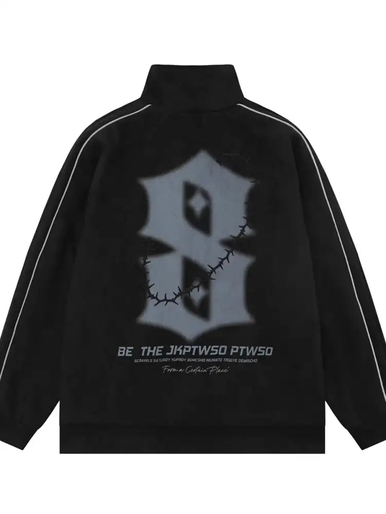 Men’s Letter Graphic Track Jacket with Contrast Trim