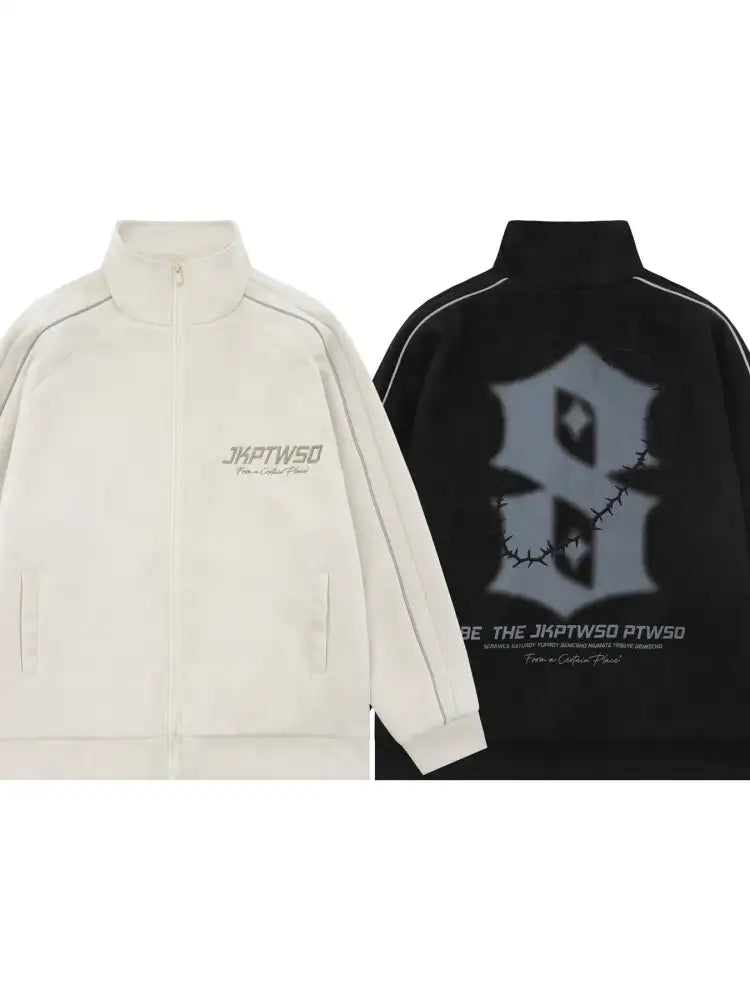 Men’s Letter Graphic Track Jacket with Contrast Trim