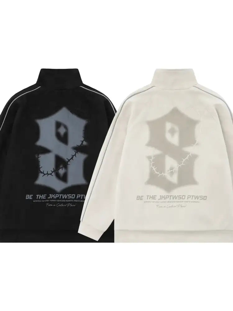 Men’s Letter Graphic Track Jacket with Contrast Trim