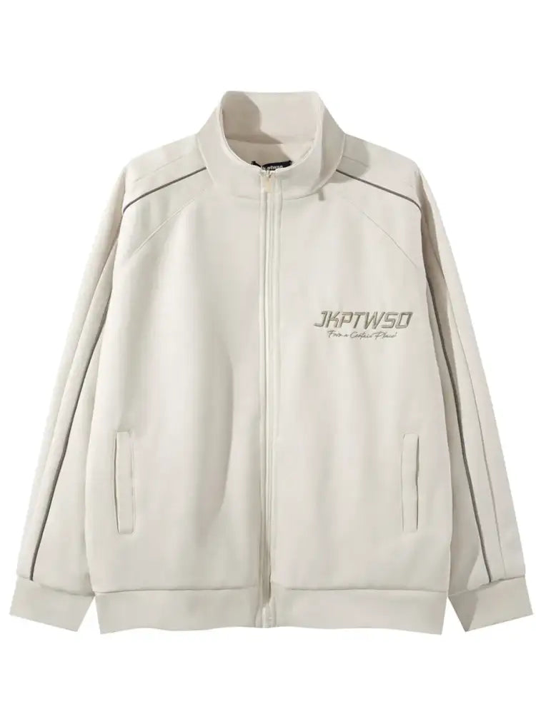 Men’s Letter Graphic Track Jacket with Contrast Trim