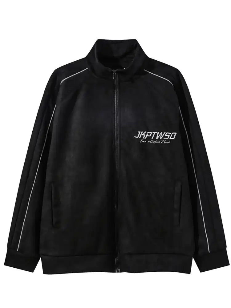 Men’s Letter Graphic Track Jacket with Contrast Trim