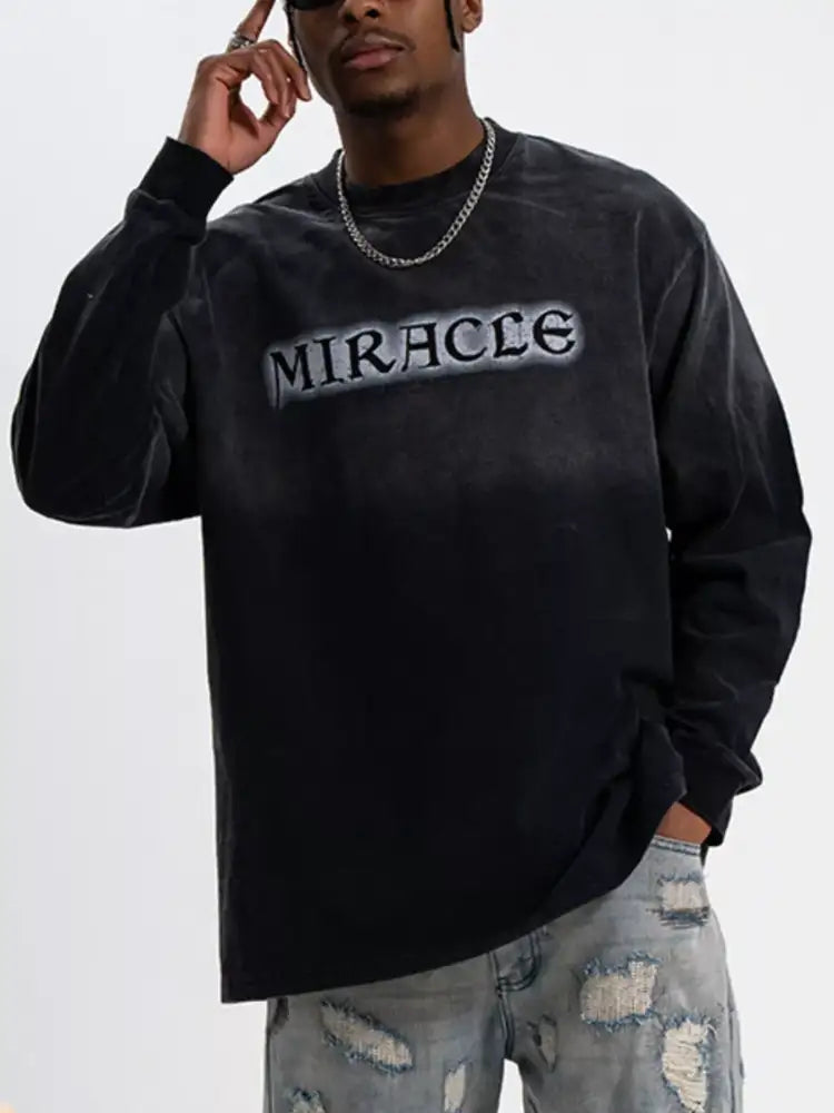 Men’s Letter Round Neck Long Sleeve T-Shirt