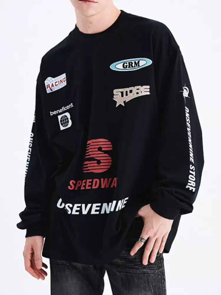 Men’s Letter Round Neck Long Sleeve T-Shirt