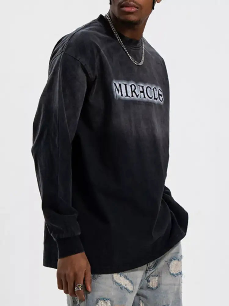 Men’s Letter Round Neck Long Sleeve T-Shirt