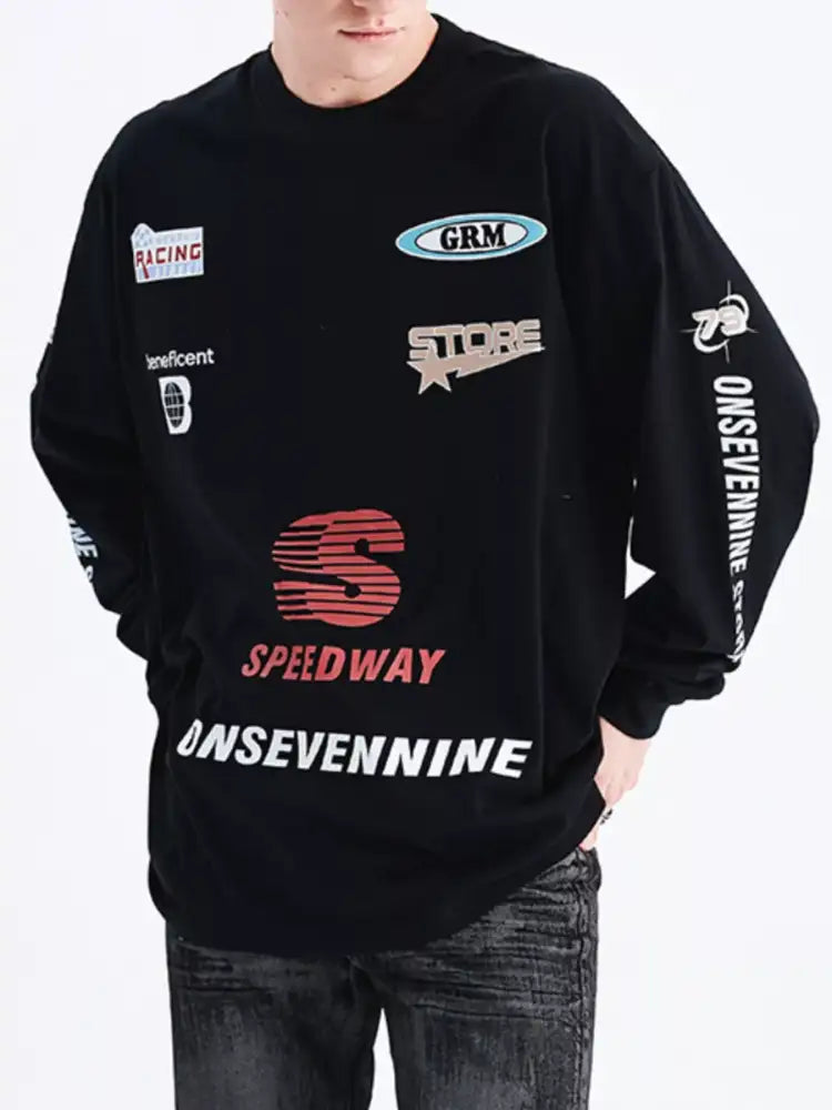 Men’s Letter Round Neck Long Sleeve T-Shirt