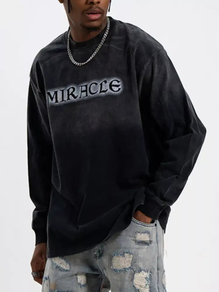 Men’s Letter Round Neck Long Sleeve T-Shirt