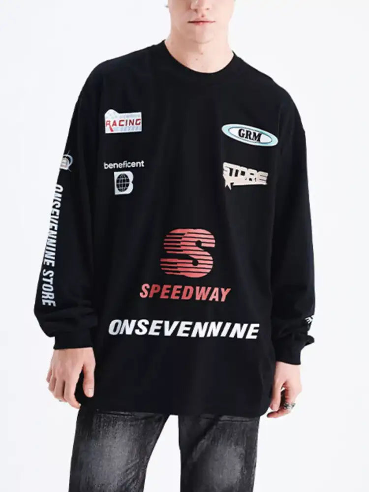 Men’s Letter Round Neck Long Sleeve T-Shirt