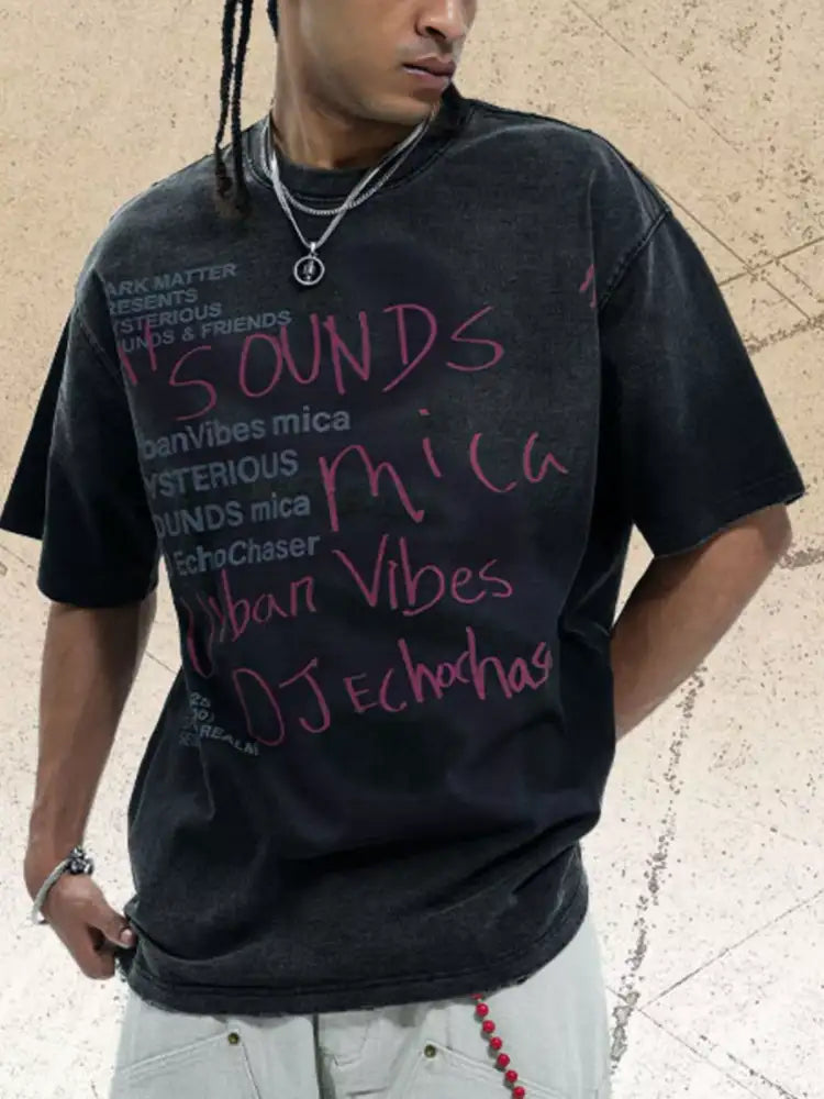 Men’s Letter Round Neck Short Sleeve T-Shirt