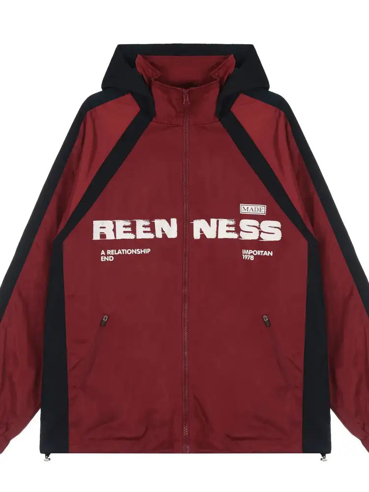 Men’s Letter Zip Up Hooded Windbreaker Jacket