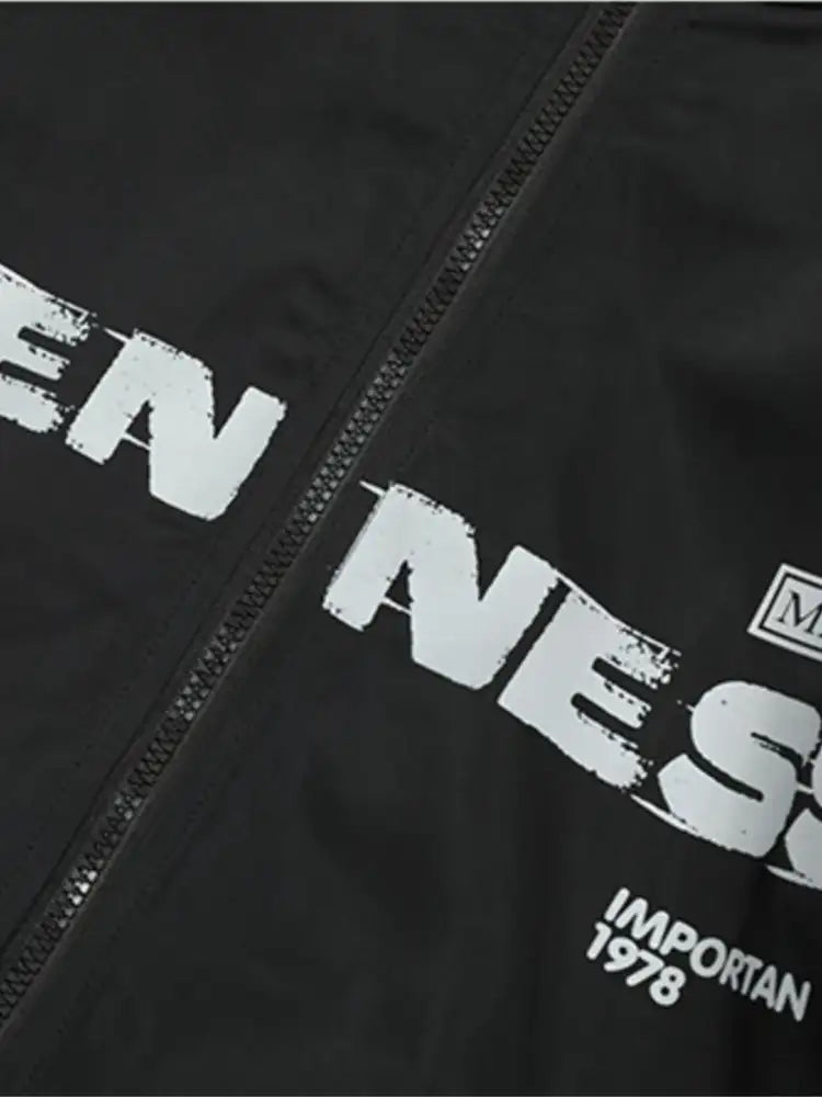 Men’s Letter Zip Up Hooded Windbreaker Jacket