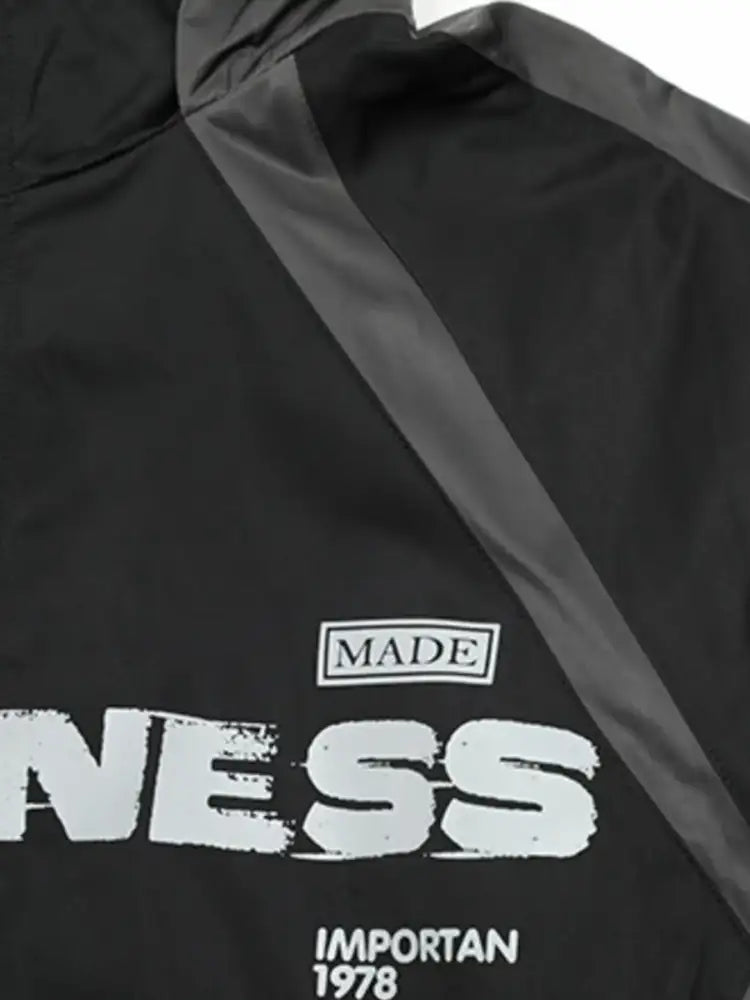 Men’s Letter Zip Up Hooded Windbreaker Jacket