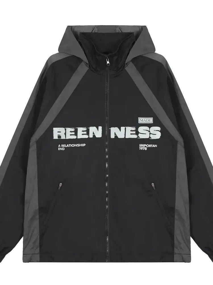 Men’s Letter Zip Up Hooded Windbreaker Jacket