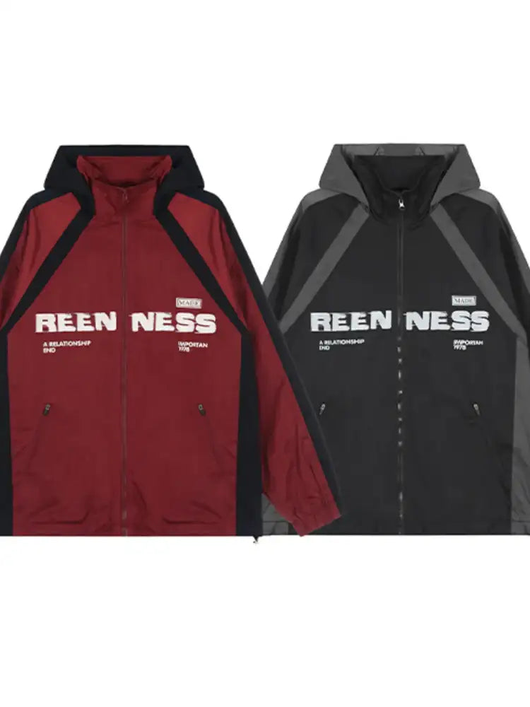 Men’s Letter Zip Up Hooded Windbreaker Jacket