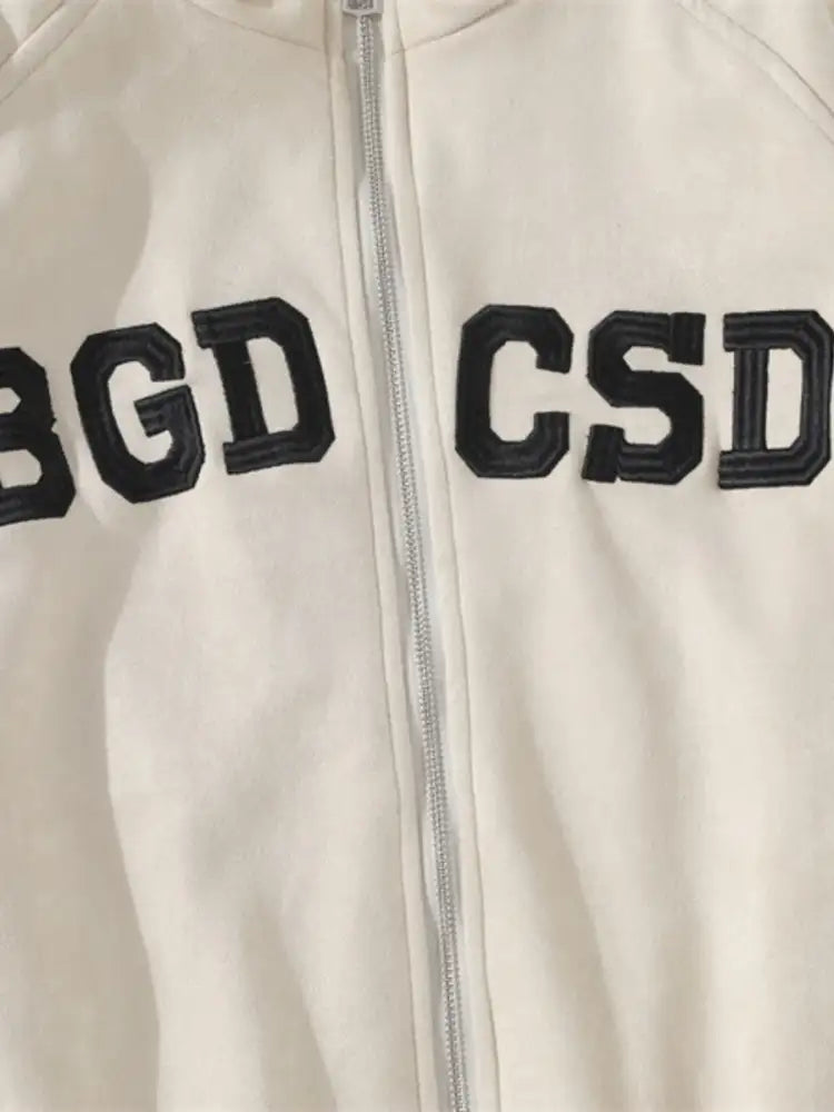 Men’s Letter Zip Up Long Sleeve Hoodie