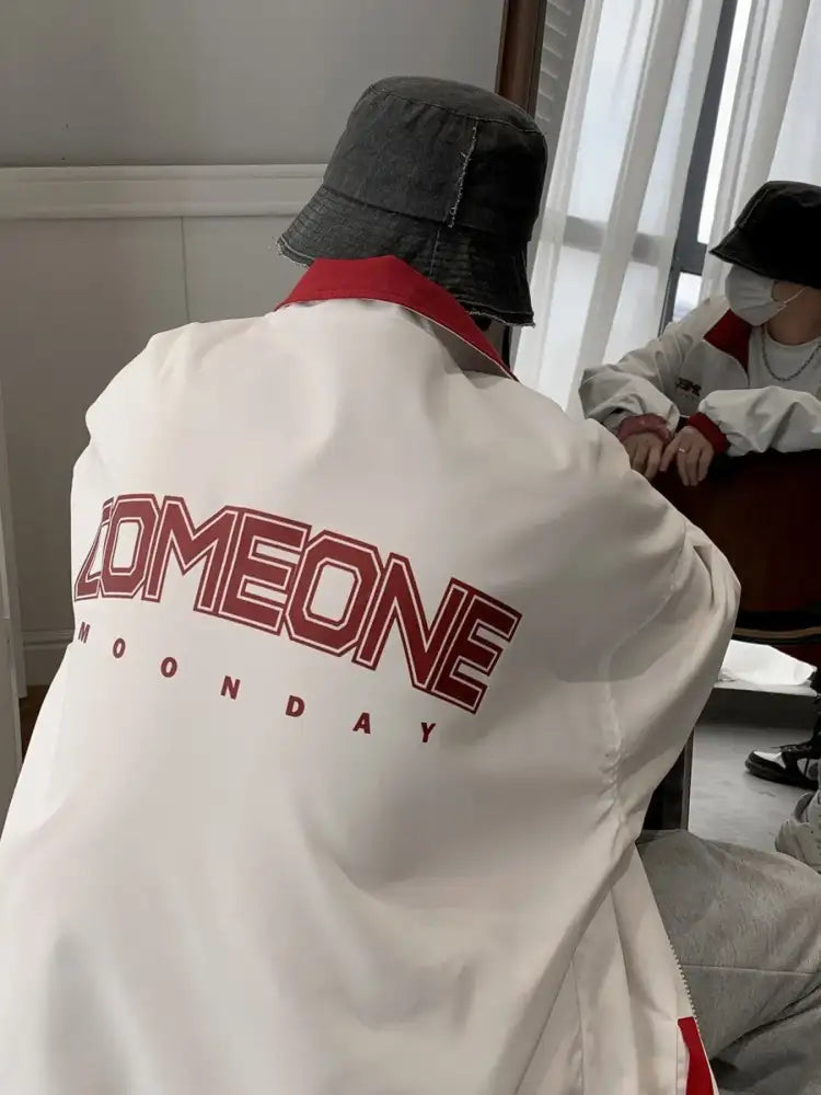 Men’s Letter Zip Up Long Sleeve Jacket