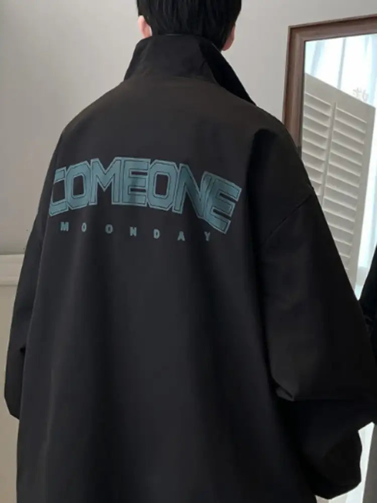 Men’s Letter Zip Up Long Sleeve Jacket