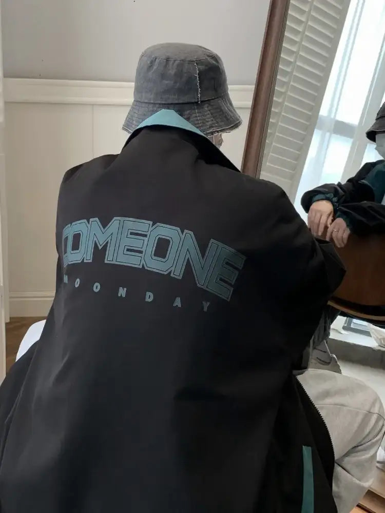 Men’s Letter Zip Up Long Sleeve Jacket