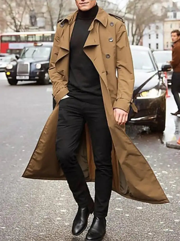 Men’s Long Sleeve Longline Trench Coat